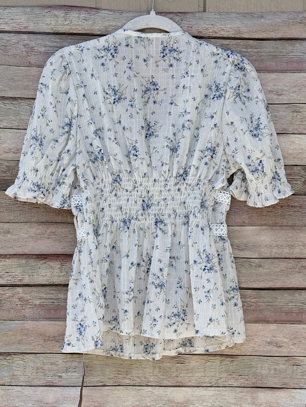Y2K Babydoll V-Neck Women's M Blue  Floral Lace Peplum Boho Romantic Cottagecore - Picture 10 of 12